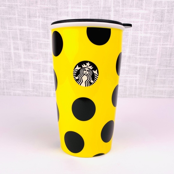 Starbucks 2015 yellow and black polka dot tumbler